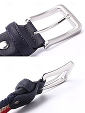 cheap Men&#039;s Belts-Men&#039;s Woven Braided Belt – Stylish and Durable Blue and Beige Design with Leather Accents, Adjustable and Comfortable for Casual or Formal Occasions
