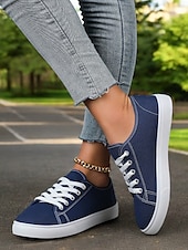 cheap Women&#039;s Sneakers-Canvas Lace-Up Sneakers for Women – Classic and Comfortable Sneakers for Everyday Wear, Perfect for Casual Outings and Weekend Adventures