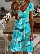 olcso Állatok öltözködnek-Női Mini ruha hétköznapi ruha Elegáns Tropikus Hawaii Napi Normál Grafika Falevél Állat Rövid ujjú Terített nyak Lóhere Nyár