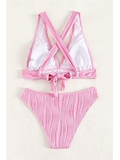 billiga Bikiniset-Dam Badkläder Bikini 2 st Kaxig Baddräkt Öppen rygg Smal Semester Standkläder Ensfärgat V-hals Ärmlös Baddräkter