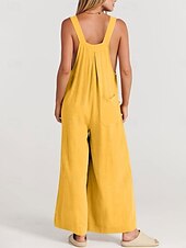 abordables combinaisons décontractées-Femme Normal Salopette Actif Couleur unie Sans Manches Col Rond Boutons Poche Vacances du quotidien Standard Jaune Vin Abricot Eté