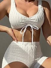 abordables Ensemble de bikinis-Femme Maillots de Bain Bikinis 2 pièces Shorts Maillot de bain Dos Nu Mince Vacances Tenues de plage Couleur unie Col V Sans Manches Maillots de bain