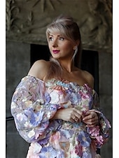 cheap Cocktail Dresses-Floral Embroidered A-Line Formal  Mother of the Bride Dress Wedding Elegant Vintage Square Neck Ankle Length Tulle Long Sleeve with Appliques Flower 2025