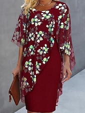 ieftine Rochii set-Pentru femei Modă Șic Stradă Seturi de fuste Lungime Manșon 3/4 Sonerie Stil Nautic Floral Imprimeu Purtare Zilnică Dată Roșu Vin Albastru piscină Trifoi Primăvară Fit regulat