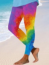 billige Kunst og design trykk-Dame Leggings Bukser Aktiv Ferie Motemote Hel Lengde Høy Midje Grafisk Rutemønster Trykk Termisk Varm Pustende Myk Mikroelastisk Utendørs Daglig Regnbue Sommer Vår Regulær Passform