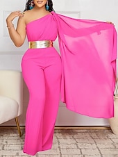 preiswerte Kentucky Kleid-Kentucky Derby Damen Midi Kleid Normaler Jumpsuit Elegant Einfarbig Ärmellos Ein Schulter Hohe Taille Party Cocktailkleid Reguläre Passform Schwarz Weiß Rot Sommer