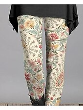 preiswerte Grafik-Unterteile-Damen Leggins Modisch Strassenmode In voller Länge Hoher TaillenbundPantsKarnival Graphic Print warm Atmungsaktiv Weich Mikro-elastisch Outdoor Täglich gelbbraun Frühling Herbst Regular Fit
