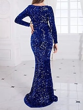 preiswerte Abendkleider-Trompete / Meerjungfrau Abendkleider Elegant Kleid Abendgesellschaft Abiball Pinsel Schleppe Langarm U-Ausschnitt Baumwolle mit Glitzer Paillette 2025