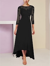 preiswerte Bodenlänge-A-Linien Brautmutterkleid Hochzeitsgast Elegant Scoop Neck Asymmetrisch Knöchellang Chiffon 3/4 Länge Ärmel mit Spitze Pailletten-Raffung 2025 kostenlose Maßanfertigung