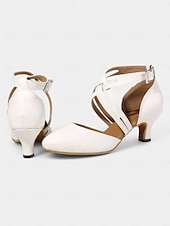 economico Scarpe per balli latini-scarpe da ballo in raso bianco con design a cinturino incrociato – tacco medio, punta aperta per donna – ideali per matrimoni, eventi formali e gare di ballo