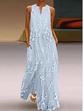 ieftine Rochie albă-Rochie maxi de damă Rochie Tip Maieu Elegantă Vacanță Croială Normală 3D Print Grafic Floral Bloc de Culoare Fără Mâneci Gât Despicat Roz Albastru Bej Vară
