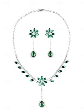 abordables Parures de Bijoux-Parure de Bijoux 1 Vert Zircon Chrome Imitation de diamant 1 Collier Boucles d&#039;Oreilles Femme Elégant Rétro Vintage Mode Le style rétro Classique Parure de Bijoux Pour Mariage Soirée