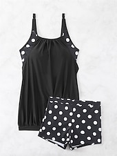 cheap Tankinis-Women&#039;s Swimwear Bikini 2 Piece Boy Leg Swimsuit Backless Slim Vacation Beach Wear Polka Dot U Neck Sleeveless Bathing Suits