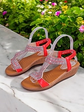 economico Sandali con zeppa-sandali con cinturino a T scintillanti per donna: sandali con zeppa comodi ed eleganti con accenti di strass, ideali per uscite informali, feste estive e occasioni speciali