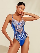 baratos trajes de banho de grife-Maiô de férias com estampa de leopardo e penas, tecido elástico de alta elasticidade e amarração nas costas.