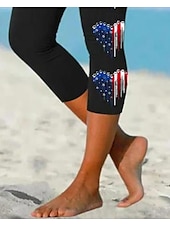 billiga Självständighetsdagens byxor-Självständighetsdagen Kvinnors Patriotiska Fjärde Juli Leggings Capri Byxor Hög Elasticitet Streetwear Helt Längd Hög Midja Byxor Påsk Flagga Tryck Termisk Varm Andas Mjuk Utomhus Daglig Svart Grå