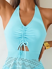 cheap Tankinis-Women&#039;s Swimwear Tankini 2 Piece Cheeky Swimsuit Mesh Backless High Waist Vacation Beach Wear Solid Color V Neck Sleeveless Bathing Suits