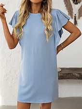 voordelige T-shirt-jurken-Dames Mini-jurk Casual jurk Mini-jurk A lijn jurk Basic Verjaardag Vakantie Werk Casual Ruim Passend Streep Katoenen stof Korte mouw Strakke ronde hals Blozend Roze Hemelsblauw Groen Khaki Zomer Lente