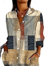 economico Top a Righe e Geometrici per Donne-Camicia da donna grafica a quadri stilosa retrò vintage maniche 3/4 colletto top regolari giornaliera vacanze uscire bottoni khaki estate primavera
