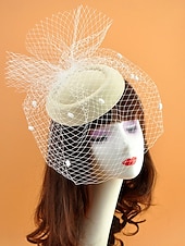 billiga Fascinatorer-Huvudbonad Tyll Fedora Hatt Bröllop Elegant Vintage Med Tyll Huvudbonad Huvudbonader Fascinatorer Racedag Klänning