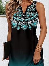 economico Abiti Boho-Per donna Mini Abito Vestito Casual Mini abito Vestito Estivo Abito Estivo Casual Vacanza Quotidiano Ferie Vestibilità regolare Floreale Grafico Stile Boho Senza Maniche Scollo a V Rosa Vino Blu Verde