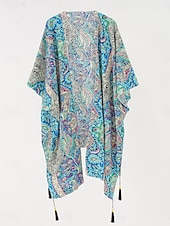 billiga Strandklänningar-Damers baddräkter cover up baddräkt knappar semester strandkläder paisley v-hals långärmad baddräkter