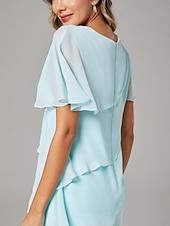 abordables Costumes-pantalons pour maman-Combinaison  Tailleur Deux Pièces Mère de la Mariée Élégant Grande Taille Col Bijou Longueur de Sol Chiffon Manches Courtes avec Volants Cascadants 2025