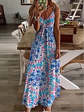 abordables Robe Fleurie-Femme Robe mi-longue Robe Trapèze Robe à enfiler Robe à épaules dénudées Décontractées Vacances du quotidien Standard Floral Sans Manches Col V Blanche Rose Claire Bleu Ciel Violet Eté
