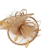 cheap Fascinators-Headdress Tulle Cotton Fabric Bowler / Cloche Hat Wedding Elegant Vintage With Feather Headpiece Headwear Fascinators Race Day Dress