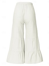 cheap Wide Leg &amp; High Waisted-Women&#039;s Wide Leg Chinos Fashion Streetwear Full Length High Waist Plain Pocket Elastic Waistband Comfy Soft Comfortable Micro-elastic Outdoor Street White Khaki Light Blue Summer Spring Regular Fit