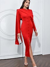 voordelige Cocktailjurken-Zeemeermin  Trompet Avondjurk Elegante Jurk Formele Bruiloft Vloer Lengte Lange Mouw Cowl Hals Stretch Crêpe met Plooien Split