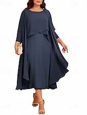 levne Délka čaje-Dvoudílné A-Linie Šaty pro matku nevěsty Elegantní vintage Drahokamový výstřih Délka čaje Chiffon 3/4 délky Rukáv s korálky