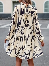 cheap Casual Floral Dresses-Women&#039;s Mini Dress Casual Dress A Line Dress Stylish Casual Vacation Daily Regular Fit Floral Long Sleeve Stand Collar Green Apricot Summer