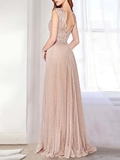 baratos Comprimento do chão-Linha A Vestido Para Mãe dos Noivos Elegante Simples Minimalista Decote V Longo Renda Tule Sem Manga com Apliques 2025