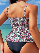 cheap Tankinis-Women&#039;s Swimwear 2 Piece Cheeky Swimsuit Backless Tummy Control High Waist Slim Vacation Beach Wear Floral U Neck Sleeveless Bathing Suits