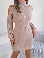 olcso Egyszerű ruha-Női Mini Ruha Pulóver Ruha Testhezálló Ruha Off The Shoulder Ruha Kényelmes Lámpás Ujjú Nyaralás Napi Rendes Illeszkedés Virágos Hosszú Ujjú Magas Nyak Rózsaszín Haditengerész Zöld Szürke Nyár Ősz Tél