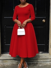 preiswerte Kentucky Kleid-Kentucky Derby Damen Midi Kleid A-Linie Kleid Fit And Flare Kleid Elegant Party Cocktail Hochzeitsgast Verlobung Cocktailparty Reguläre Passform Grafisch Ärmellos V-Ausschnitt Schwarz Weiß Rot