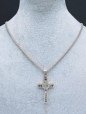 baratos Jóias Masculinas-colar masculino de cruz banhado a ouro em aço inoxidável com pedras preciosas multicoloridas – pingente religioso, corrente estilosa para uso diário, presentes para ocasiões religiosas