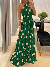 tanie Sztuka i projektowanie sukien-Damskie Sukienka maxi Codzienne sukienki Sukienka gorsetowa Sukienka A line Sukienka na ramiączkach Elegancki Codzienny Urlop Codzienny Regularny Kwiaty Panterka Groszki Bez rękawów Kantarka