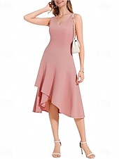 baratos Vestidos para Madrinhas-vestido de madrinha linha a decote em v sem mangas elegante assimétrico tecido elástico com babados 2025