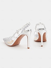 economico Prom-scarpe con tacco a spillo trasparenti da donna con cinturino posteriore e dettagli in strass – eleganti scarpe da sposa e da ballo