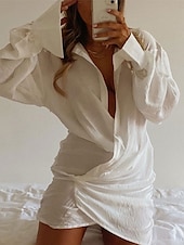 voordelige Eenvoudige jurk-Dames Mini Jurk Wikkel Jurk Bandage Jurk Casual Vakantie Werk Straat Reguliere Pasvorm Grafisch Korte Mouw V-hals Wit Zomer