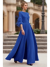 cheap Mom&#039;s Jumpsuits-Jumpsuit Formal Wedding Mother of the Bride Elegant Vintage Floor Length Stretch Chiffon Half Sleeve with Derby  Race Day Dress 2025