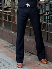 baratos Alargamento-Homens Social Calças chinês Botões Bolsos Tecido Conforto Formal Festa Trabalho Moda Estilo Clássico Preto Branco Micro-Elástica
