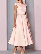 cheap Floor Length-A-Line Mother of the Bride Dress Wedding Guest Plus Size Cowl Neck Ankle Length Satin Short Sleeve with Crystalss dress to impress free custom size