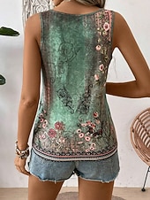 cheap Graphic Tank-Women's Camisole Tank Top Floral Ethnic Casual Sleeveless U Neck Regular Tops Daily Print Green Summer