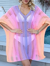 abordables Robes de plage-Maillots de Bain Femme Couverture Robe de Bain Maillot de Bain Découpe Vacances Plage Vêtements Ombre Col en V Manches Longues Maillots de Bain