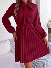 cheap Plain Dress-Women&#039;s Mini Dress Wrap Dress A Line Dress Solid Color Summer Dress Pleated Dress Party Birthday Vacation Daily Regular Fit Plain Long Sleeve V Neck Black Pink Wine Royal Blue Summer