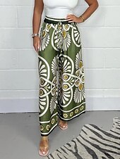economico gamba larga e vita alta-Per donna A zampa Chino Di tendenza Streetwear Lunghezza intera Vita alta Floreale Cinturino elastico Stampa comodo Morbido Comodo Media elasticità Esterno Strada Verde mela Nero Blu marino scuro
