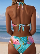 abordables Ensemble de bikinis-Maillots de bain femme bikini 2 pièces maillot de bain échancré halter sexy géométrique en V sans manches